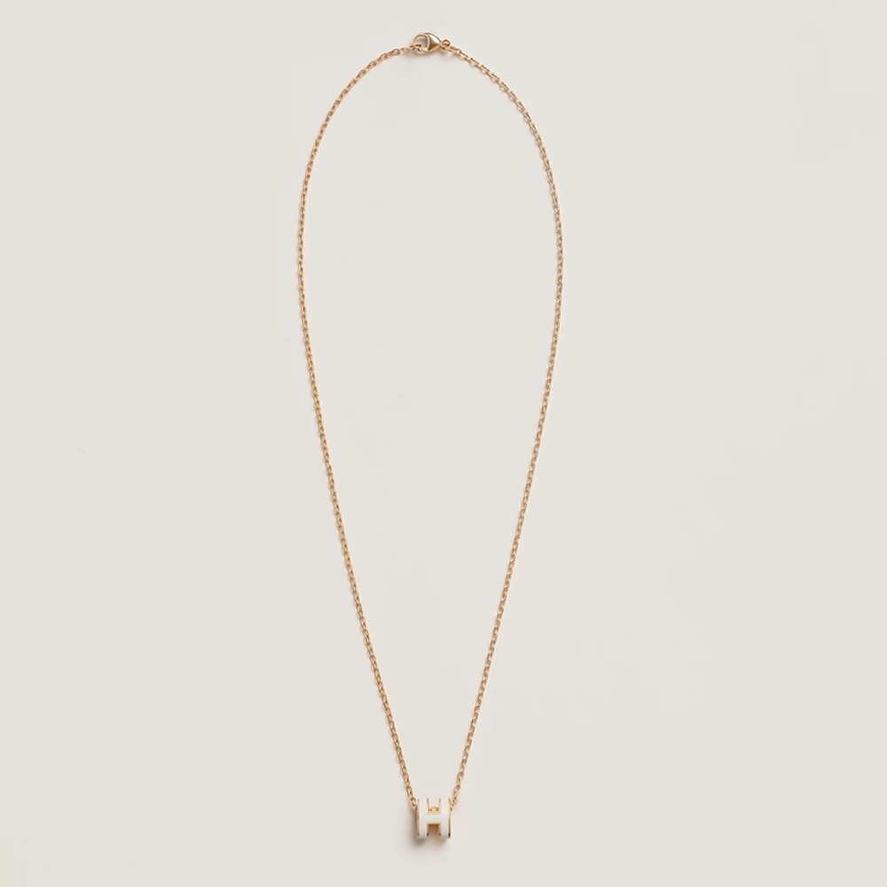 NIB NEW HERMES Mini Pop H Pendant Necklace In Blanc White With Gold Hardware - Picture 9 of 9